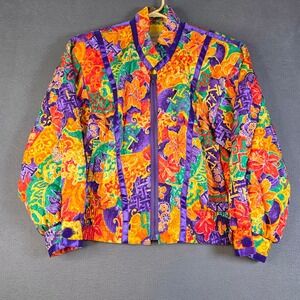 Howard Wolf Bomber Jacket Women Size 6 Multicolor Quilted Bright Floral Vintage